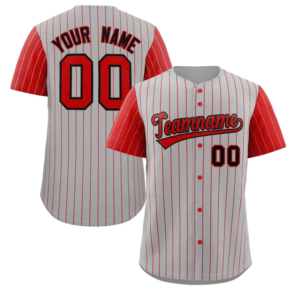 Gray Red-Black Stripe Raglan Sleeves Baseball Jersey