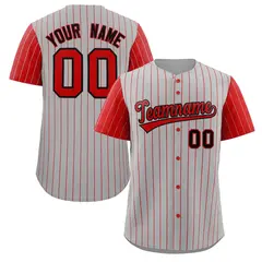 Gray Red-Black Stripe Raglan Sleeves Baseball Jersey 1