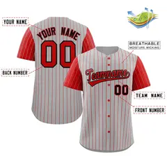 Gray Red-Black Stripe Raglan Sleeves Baseball Jersey 2