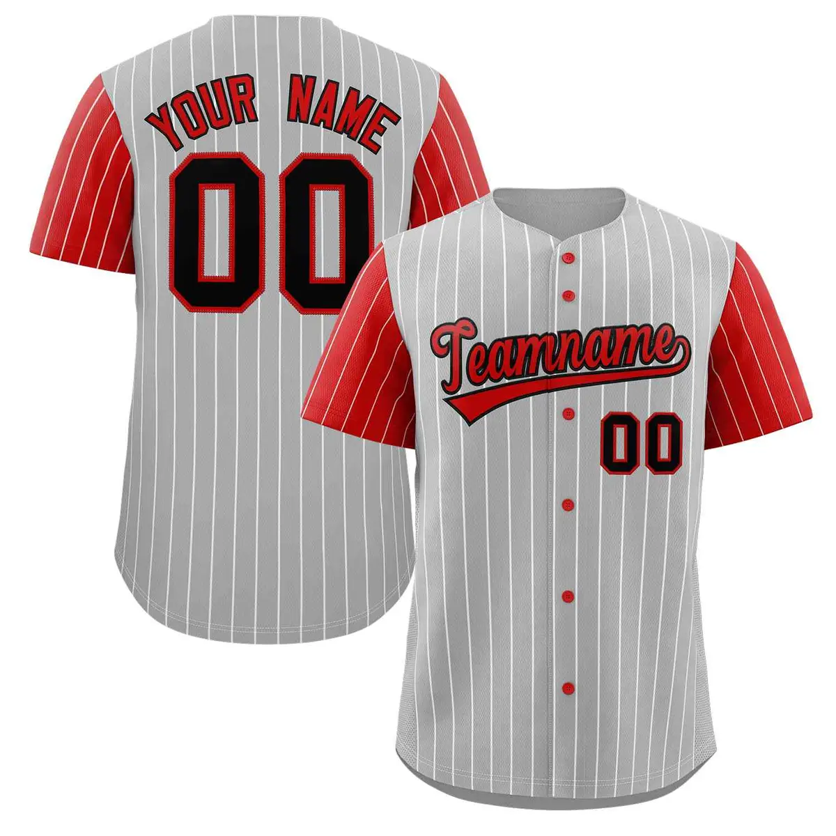 Gray Red-Black Stripe Raglan Sleeves Baseball Jersey