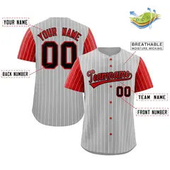 Gray Red-Black Stripe Raglan Sleeves Baseball Jersey 2