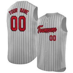 Gray Red-Black Striped Sleeveless Fashion Baseball Jersey