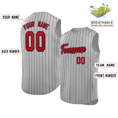 Gray Red-Black Striped Sleeveless Fashion Baseball Jersey 2