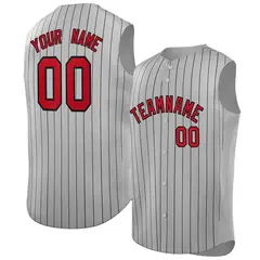 Gray Red-Black Striped Sleeveless Fashion Baseball Jersey