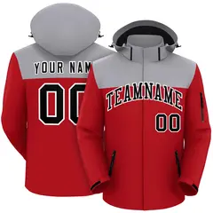 Gray Red-Black Two Tone Hooded Waterproof Jacket