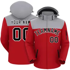 Gray Red-Black Two Tone Hooded Waterproof Jacket