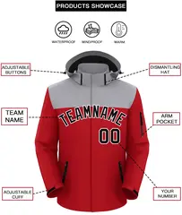 Gray Red-Black Two Tone Hooded Waterproof Jacket 2
