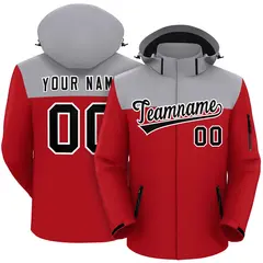 Gray Red-Black Two Tone Hooded Waterproof Jacket