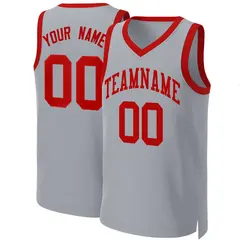 Gray Red Classic Team Basketball Jersey 1