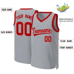 Gray Red Classic Team Basketball Jersey 2