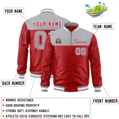 Gray Red Color Block Varsity Letterman Bomber Jacket 2