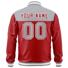Gray Red Color Block Varsity Letterman Bomber Jacket 4