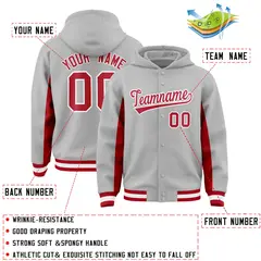 Gray Red Color Block Varsity Letterman Jacket Hoodie 4