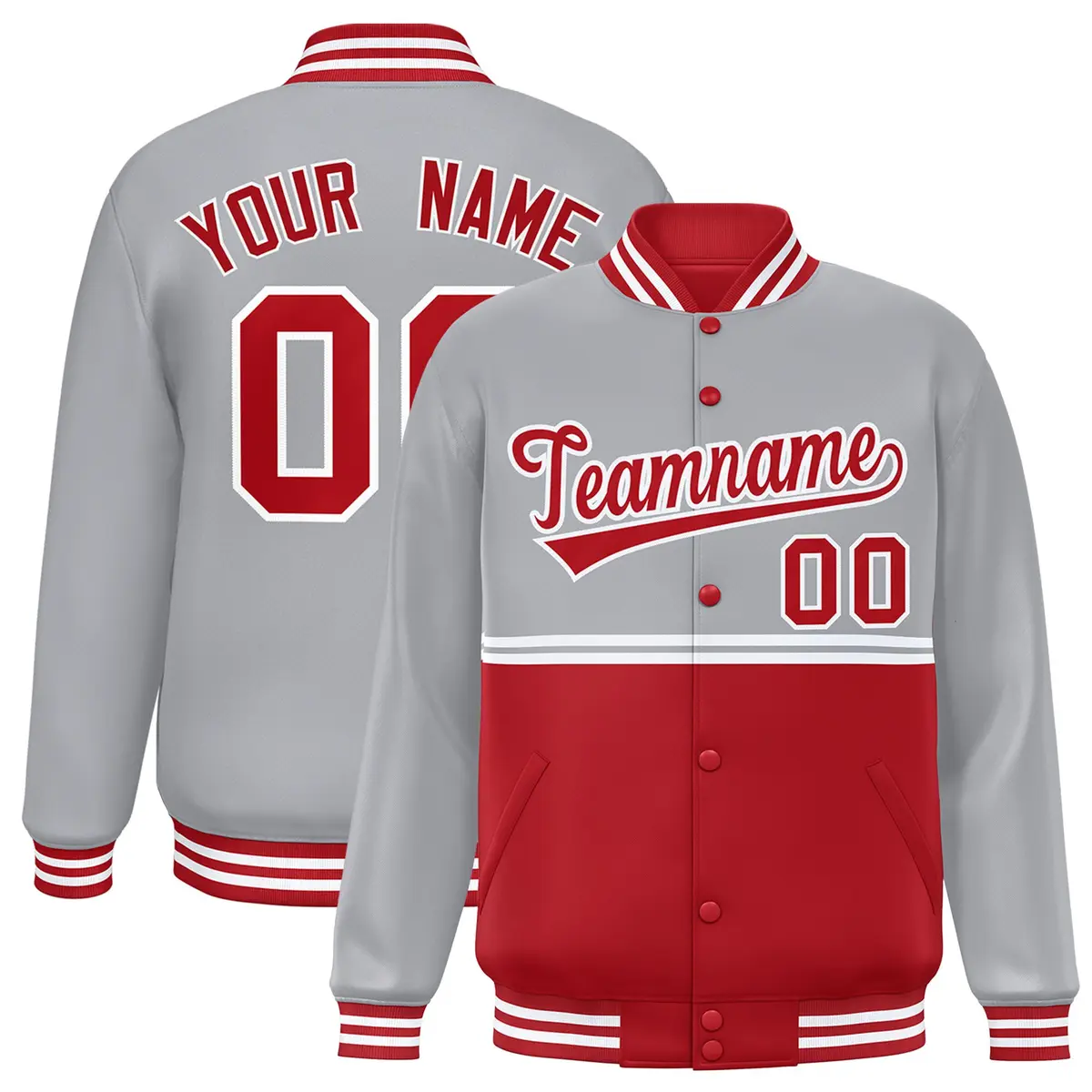 Gray Red Color Block Varsity Letterman Jacket