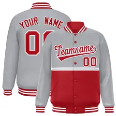 Gray Red Color Block Varsity Letterman Jacket 1