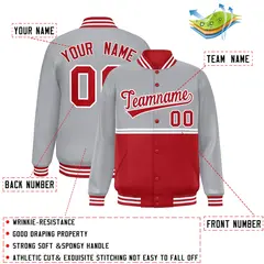 Gray Red Color Block Varsity Letterman Jacket 2
