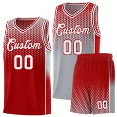 Gray Red Dot Pattern Reversible Side Gradient Basketball Jersey Kits