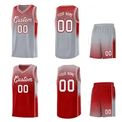 Gray Red Dot Pattern Reversible Side Gradient Basketball Jersey Kits 2