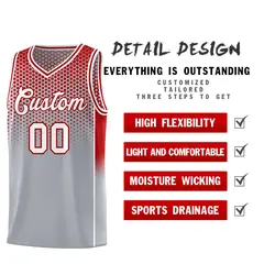 Gray Red Dot Pattern Reversible Side Gradient Basketball Jersey Kits 3