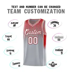 Gray Red Dot Pattern Reversible Side Gradient Basketball Jersey Kits 4