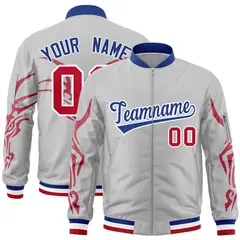 Gray Red Dragon Head Graffiti Letterman Bomber Jacket