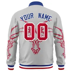 Gray Red Dragon Head Graffiti Letterman Bomber Jacket 4
