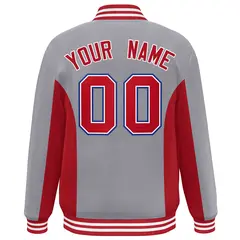 Gray Red Full-Snap Color Block Varsity Letterman Baseball Jacket 4
