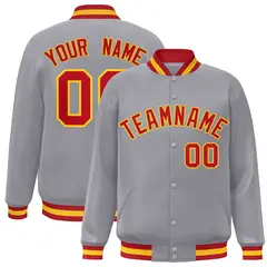 Gray Red-Gold Classic Varsity Full-Snap Letterman Jacket 1