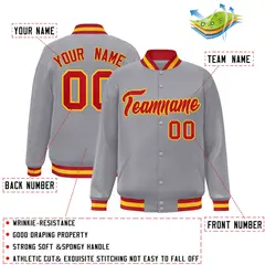 Gray Red-Gold Classic Varsity Full-Snap Letterman Jacket 2
