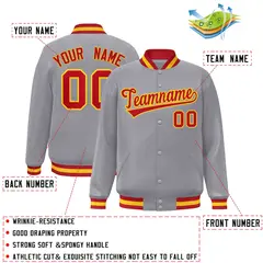 Gray Red-Gold Classic Varsity Full-Snap Letterman Jacket 2