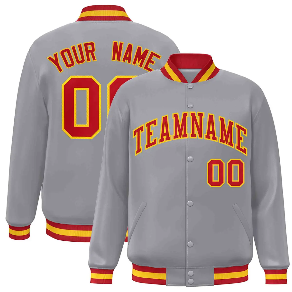 Gray Red-Gold Classic Varsity Full-Snap Letterman Jacket