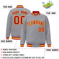 Gray Red-Gold Classic Varsity Full-Snap Letterman Jacket 2
