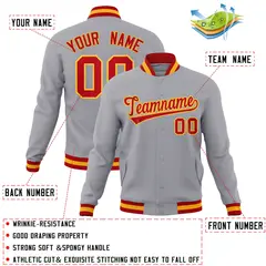 Gray Red-Gold Classic Varsity Full-Snap Letterman Jacket 4