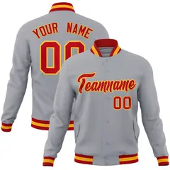 Gray Red-Gold Classic Varsity Full-Snap Letterman Jacket