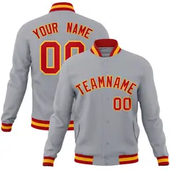 Gray Red-Gold Classic Varsity Full-Snap Letterman Jacket 1