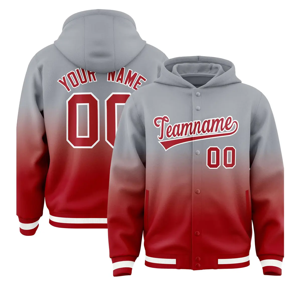 Gray Red Gradient Letterman Varsity Jacket Hoodie