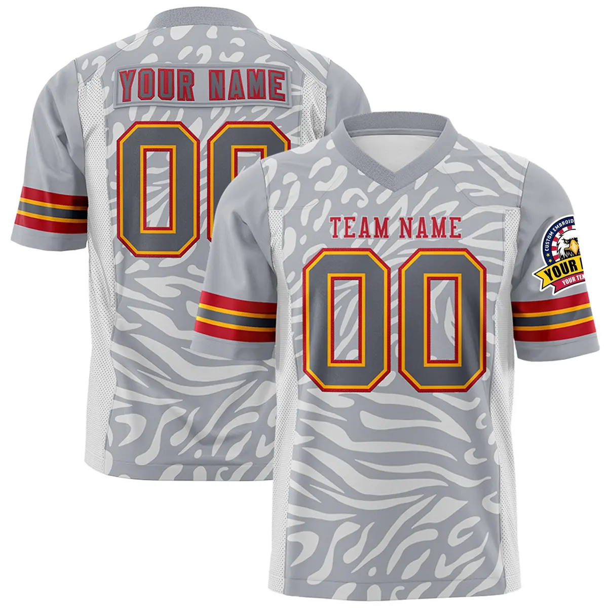 Gray Red-Gray Zebra Stripes Authentic Football Jersey