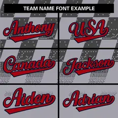 Gray Red Grid Speckles Color Block Authentic Baseball Jersey 3
