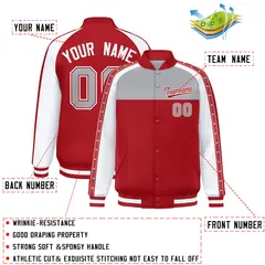 Gray Red K-Ribbon Raglan Color Block Varsity Letterman Jacket 2