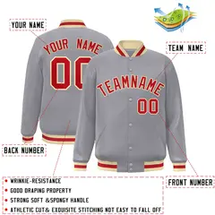 Gray Red-Khaki Classic Varsity Full-Snap Letterman Jacket 2