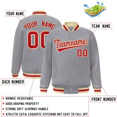 Gray Red-Khaki Classic Varsity Full-Snap Letterman Jacket 2
