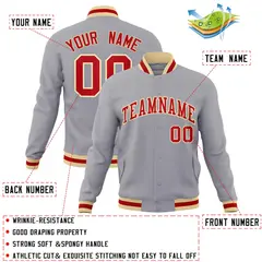 Gray Red-Khaki Classic Varsity Full-Snap Letterman Jacket 4