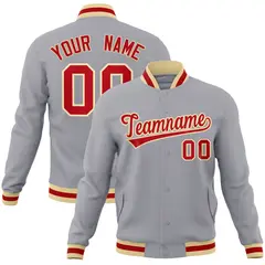 Gray Red-Khaki Classic Varsity Full-Snap Letterman Jacket