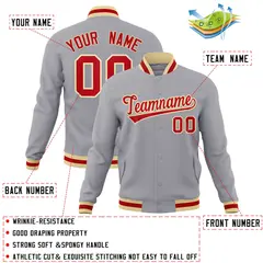Gray Red-Khaki Classic Varsity Full-Snap Letterman Jacket 4