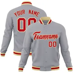 Gray Red-Khaki Classic Varsity Full-Snap Letterman Jacket