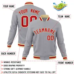 Gray Red-Khaki Classic Varsity Full-Snap Letterman Jacket 4