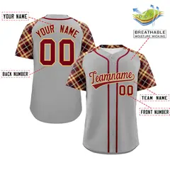 Gray Red-Khaki Raglan Sleeves Authentic Baseball Jersey 2