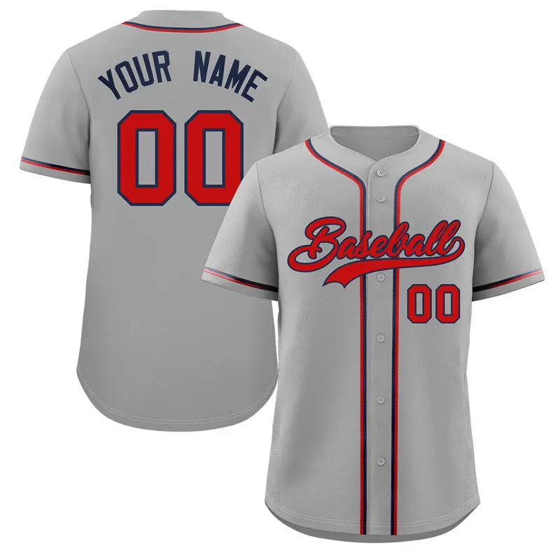 Gray Red-Navy Authentic Classic Baseball Jersey