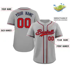 Gray Red-Navy Authentic Classic Baseball Jersey 2