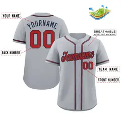 Gray Red-Navy Authentic Classic Baseball Jersey 2